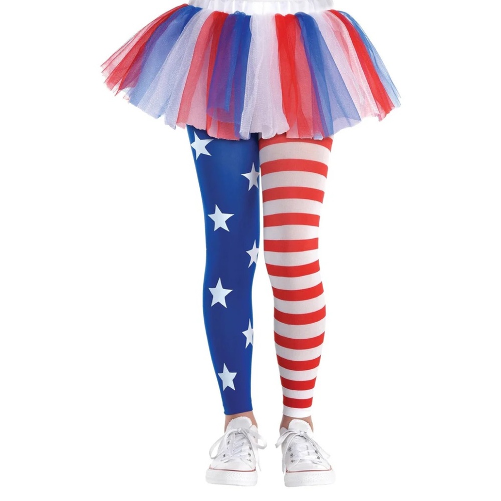 Child Footless Tights with Stars and Stripes red white and blue M/L NEW